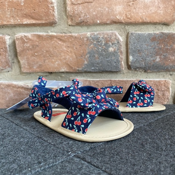 9-12M NWT Carter’s Sandals - Navy with Cherries - Picture 2 of 11